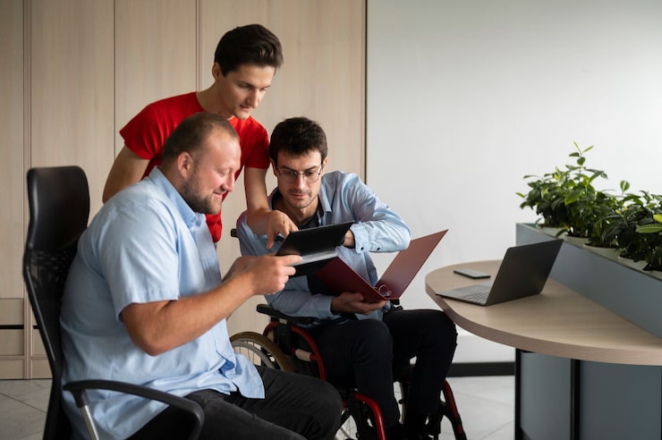 man wheelchair working front view 23 2149759023